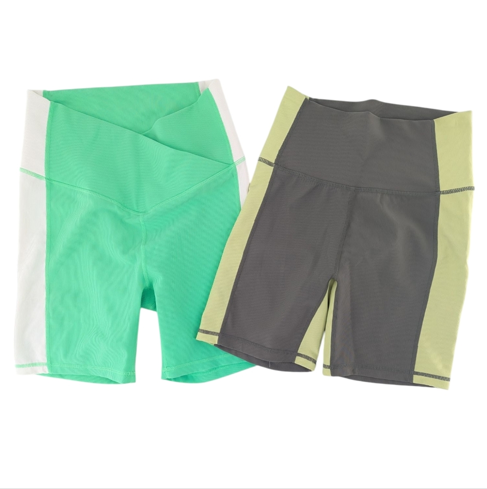 Wilo The Label Green and Gray Athletic Biker Shorts Set Size S/M